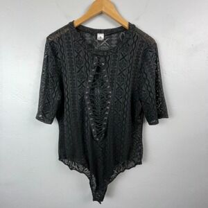 K Glam Bodysuit Women 3XL Mesh Swim Top Open Knit Laced Goth Punk Cybergoth Y2K